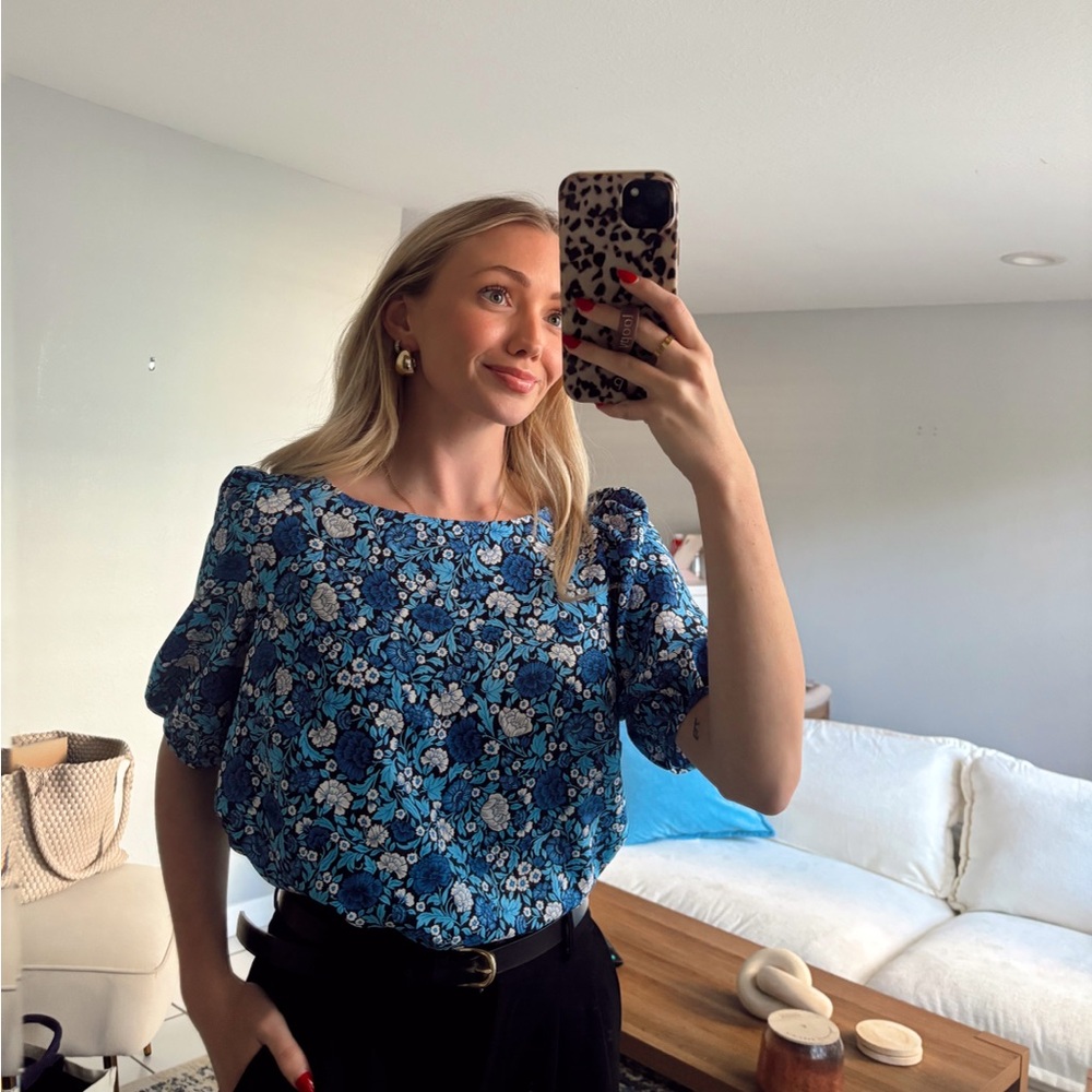 Ann Taylor Floral Boatneck Popover Blouse